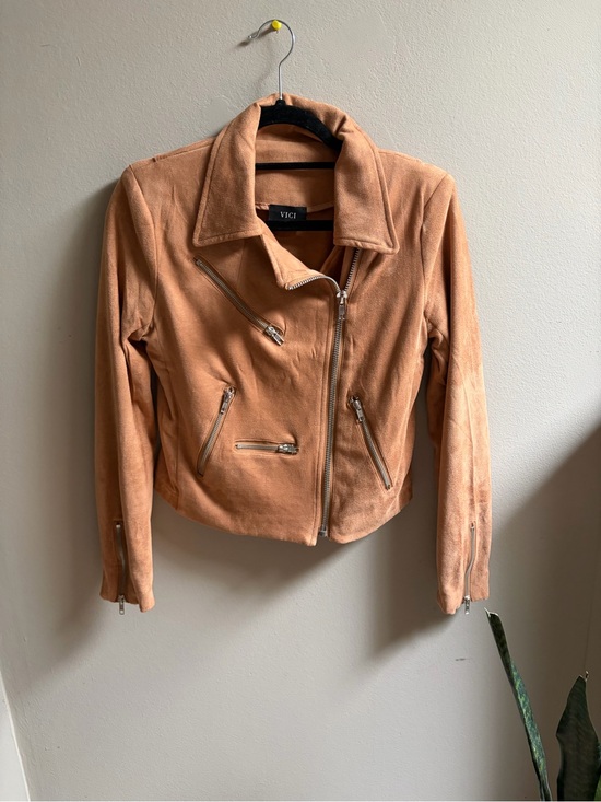 Vici Jackets & Blazers - VICI Tan Suede Moto Jacket with Asymmetric Zips